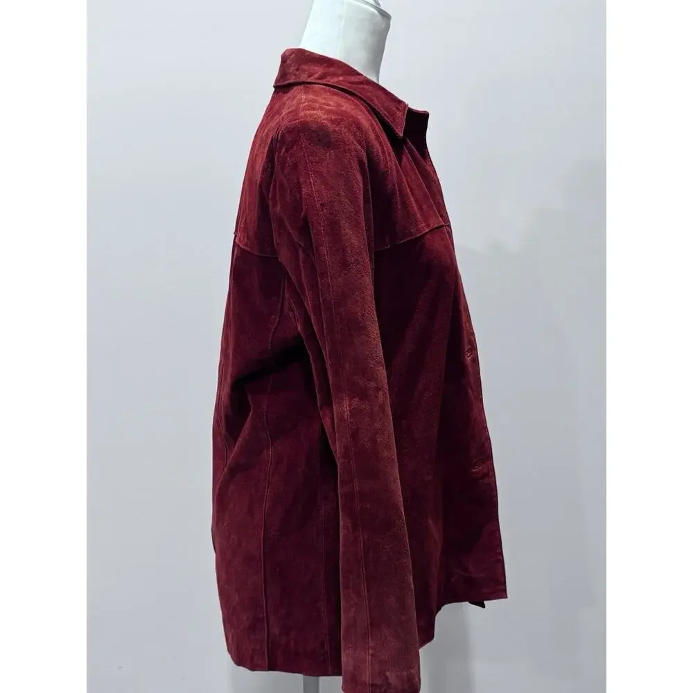 SUEDE CLO Women’s Genuine Suede Leather Jacket Rust Orange Button Front Size 8 - Picture 4 of 8